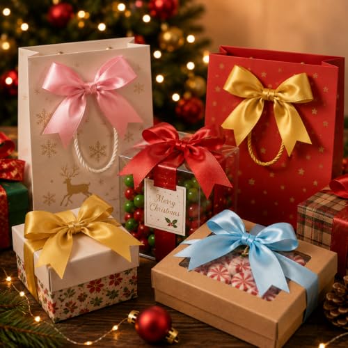 50 Pieces Red Bows Gift Wrap Mini Satin Ribbon 3.3 Inch Ornaments for