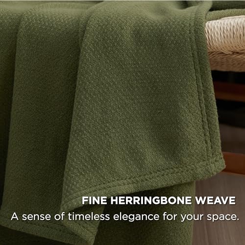 Oversized King Cotton Blanket with Herringbone Weave - Moss Green, Bedsure