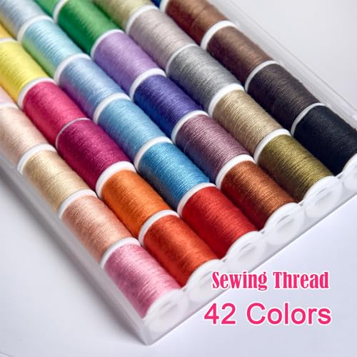 LE PAON 42 Colors All-Purpose Sewing Thread Set with 9 Needles & 2 Threaders – Rainbow Polyester Kit for Hand & Machine Sewing (Variation: 42 Colors)