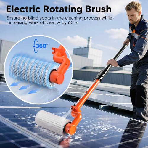 Electric Solar Panel Cleaning Brush and Pole - 20FT Telescopic Water Fed Brush - Orange