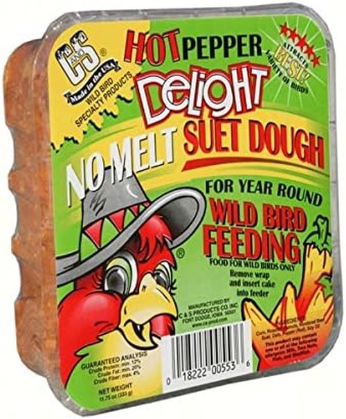 C&S Hot Pepper Delight Suet Dough - 11.75 Oz No Melt Wild Bird Food for Year-Round Feeding