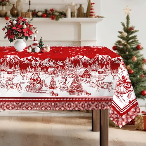 Christmas Tablecloth 55 x 70 Inch Rectangular, Tree Deer Print