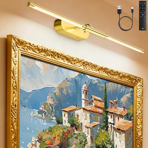 Gold 24-Inch Wireless Rechargeable Picture Light for Wall Art
