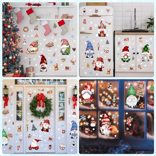 Christmas Gnomes Wall Stickers Decals - 12 Sheets Snowflake Vinyl Winter Gnome Decor