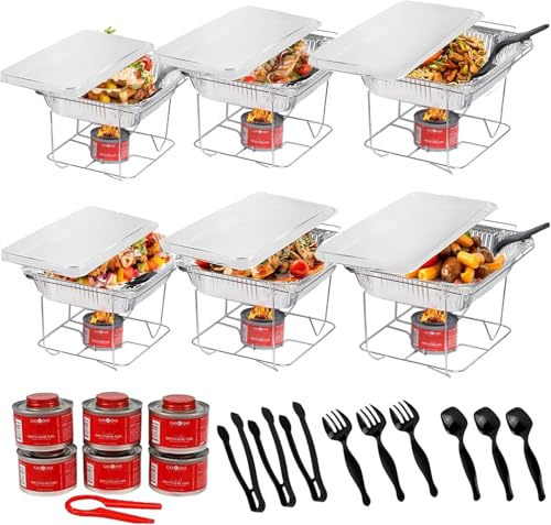 Alpha Living 6 Pack Disposable Chafing Dish Buffet Set with Racks - Complete Kit for Parties