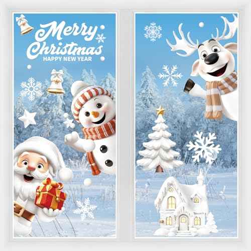 146PCS Christmas Window Clings, Snowflake Stickers for Glass, 3D Xmas Window Christmas Decorations for Home & Holiday Party