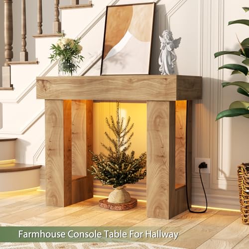 Unikito 39-Inch Entryway Console Table with Sensor Light, USB-C & Power Outlets