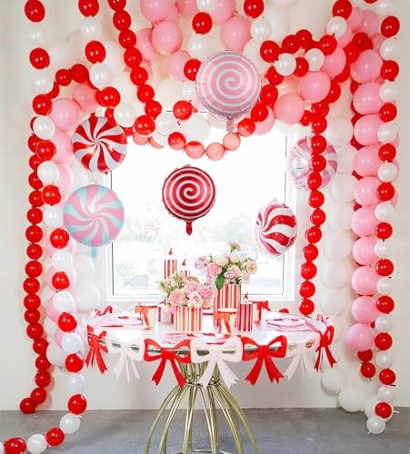 Pink Christmas Balloon Arch Kit 150pcs – Candy Cane & Lollipop Foil Balloons