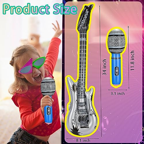Rock Star Sunglasses & Inflatable Guitar Microphone Party Set - 8 Pack