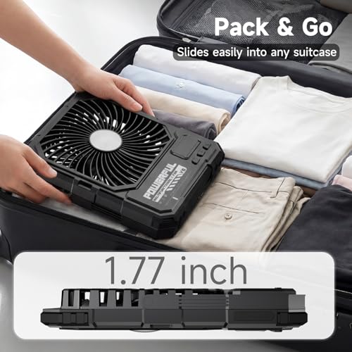 Rechargeable Battery Fan with LED Light - 20000mAh Portable Camping Fan Black