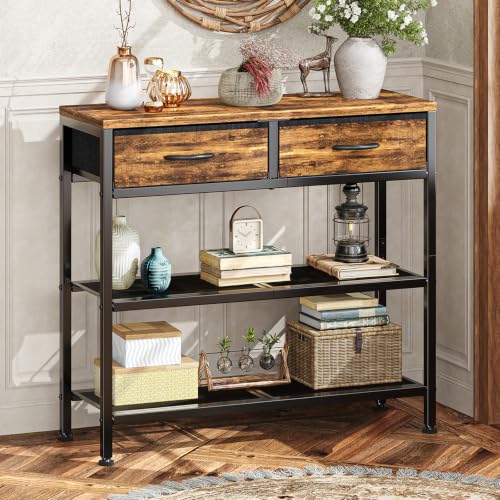 Narrow 32-Inch Console Table with 2 Fabric Drawers, Multi-Use Sofa & Entryway Table