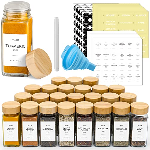 36-Pack Glass Spice Jars with Bamboo Lids & Labels - Kitchen Storage Set