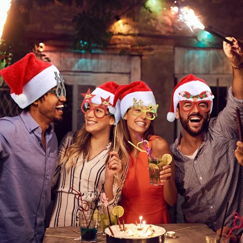 Toulite 100 Pcs Christmas Party Favors Set with Santa Hats & Festive Glasses, Classic Styles