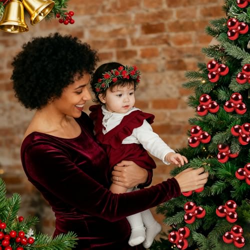 YIYA 18 PCS Christmas Tree Picks Ornaments Red Xmas on Wired Stems