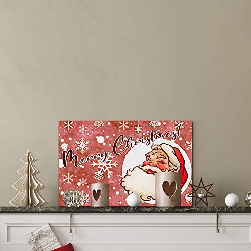 Renditions Gallery Cartoon Santa Wall Art - 12x18 Inch Canvas, Red & White Snowflake Background, Ready to Hang Christmas Decor