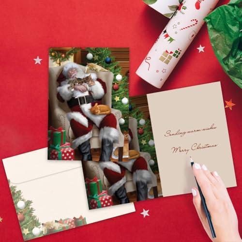 Tree-Free Greetings 10-Pack Christmas Cards - Cat Nap Santa Holiday Set
