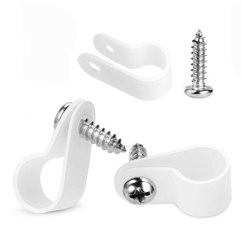 LOKMAN 50 Pack 1/2 Inch Rope Light P-Style Mounting Clips with Compatible Stainless Steel Pan Head Phillips Screws White