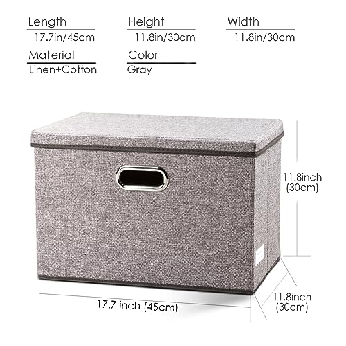 Gray 3-Pack Collapsible Linen Storage Bins with Lids - Large Closet Organizers