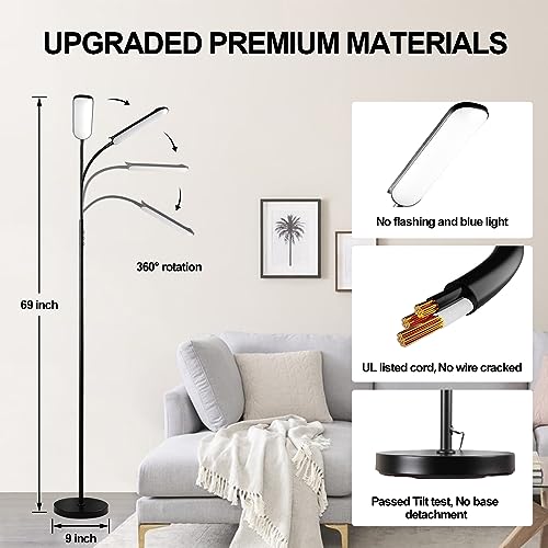 Black 2 Pack LED Floor Lamps - Dimmable Smart Compatible Standing Reading Lights