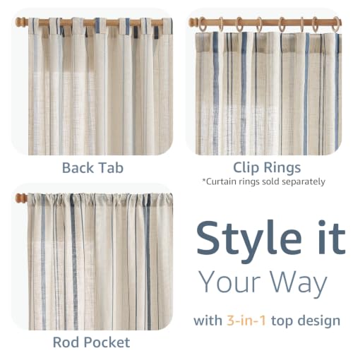 Ocean Tide Blue Linen Curtains 84 Inch Farmhouse Back Tab 2 Panels