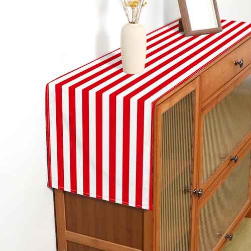 Red and White Striped Table Runner Circus Carnival Theme Party Decoration Read Across American Dining Room Home Kitchen Table Decor (13" x 72")