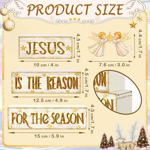 Britimes 4 Pcs Christmas Tiered Tray Decorations Set Jesus Angel Stack Block Signs Faith Christian Religious Holiday Decor for Table & Home Office (Jesus Reason)