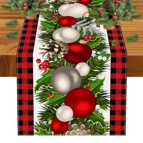 Bloss Christmas Table Runner 72 Inches Long,Red Buffalo Plaid Christmas Table Decorations Runner,Xmas Decorations Clearance,Xmas Holiday Kitchen Dining Tables Decoration for Home/Party Christma Decor