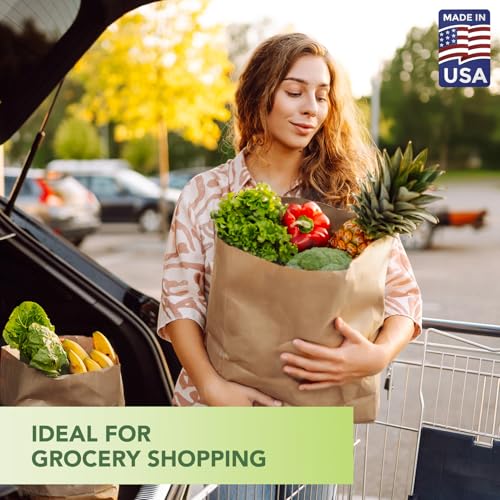 MESHA Paper Grocery Bags 12x7x17 Inches Bulk 100 Pack - Heavy Duty Kraft Bags with Variation 12"x7"x17"