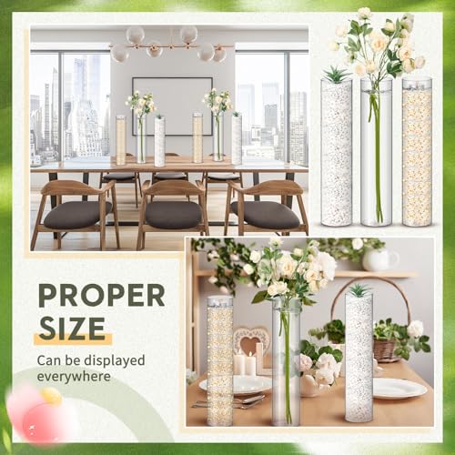 Nuogo 12-Pack Clear Acrylic Cylinder Vases 16 Inch Wedding Centerpieces