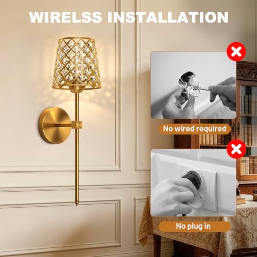 Gold Rechargeable Crystal Wall Sconces Set of 2 - Dimmable RGB & CCT Wall Lamps with Remote - New