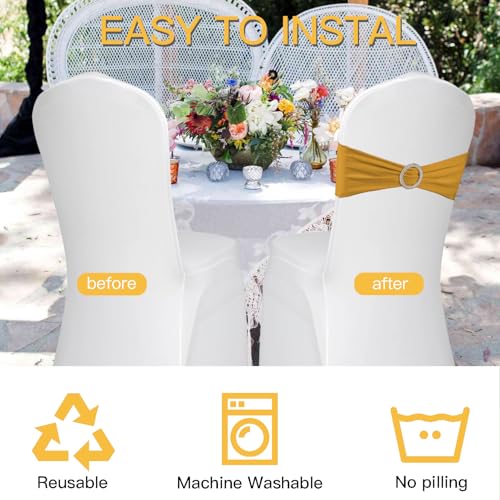 Gold 100PCS Spandex Chair Sashes with Buckle for Weddings & Events