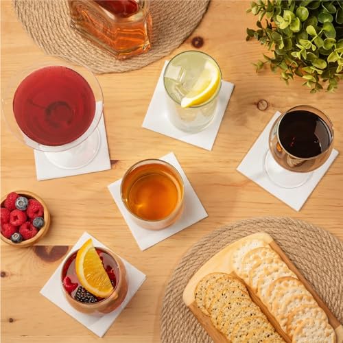 White Cocktail Napkins - 4.75 x 4.75 Inch Linen-Like Disposable Square Set of 600 - Elegant Party & Wedding Beverage Serviettes