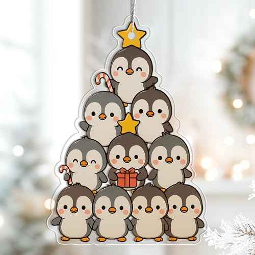 Grey Acrylic Penguins Ornament ? Penguin Christmas Ornaments, 2 Side Printed Ornament, Penguin Gift, Grey Christmas Ornaments, Gag Gifts Funny Adult, Gifts for Women, Stocking Stuffers for Kids