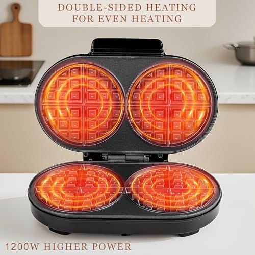 UVFAST Double Waffle Maker 6 Inch, 1200W Belgian Waffle Iron with Temperature Control