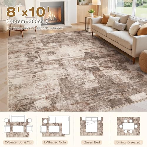 Kakania 8x10 Washable Abstract Area Rug Brown Non-Slip Bedroom Living Room