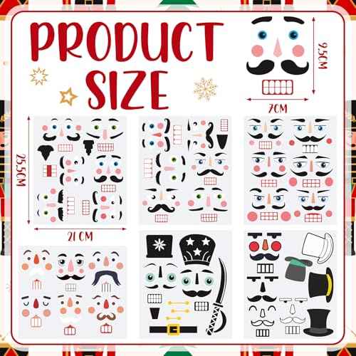 40 Pcs Nutcracker Face Decals Christmas DIY Crafts Vinyl Stickers Decoration Nutcracker Face Decals Ornaments for Xmas Glass Water Bottles Cup Gifts Window Decoration