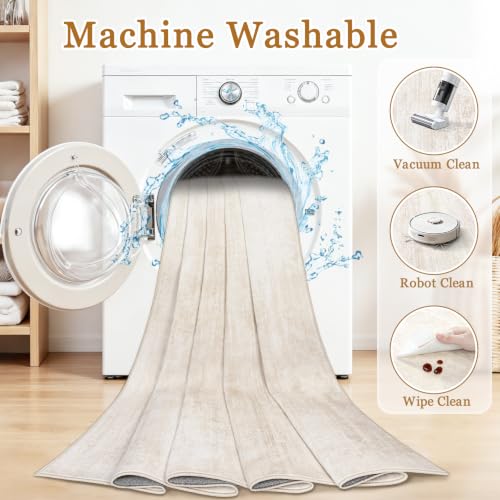 Tosuoka 6x9 Beige Abstract Washable Area Rug for Living Room - Non-Slip, Soft, Stain-Resistant