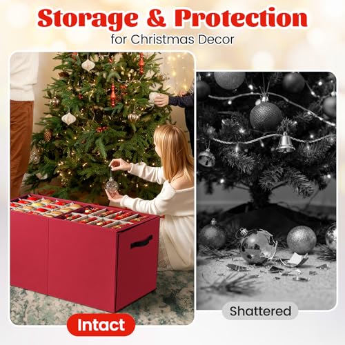 StorageRight Red Christmas Ornament Storage Box with 8 Trays & Adjustable Dividers