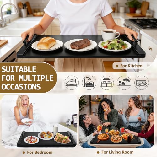 FUSOUBOTY Black Wooden Stove Cover with Handles - Kitchen Counter Extension & Serving Tray