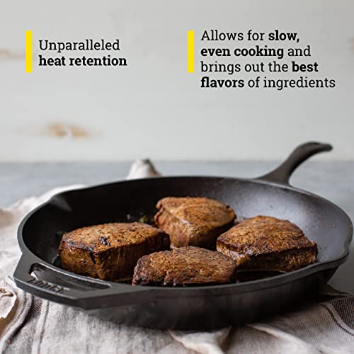 Lodge 12 Inch Pre-Seasoned Cast Iron Skillet with Ergonomic Handles - Perfect Sear, Pack of 1
