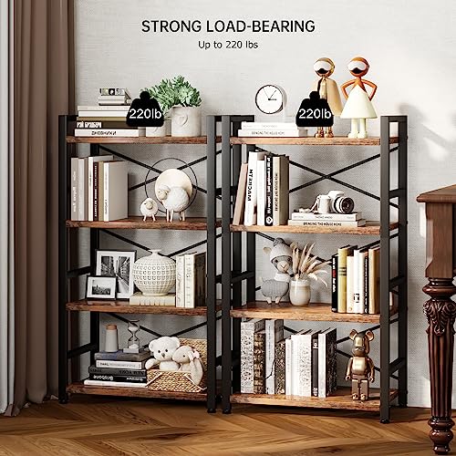 Homeiju 4-Tier Rustic Metal Bookshelf - Small Storage Organizer for Living Room & Bedroom