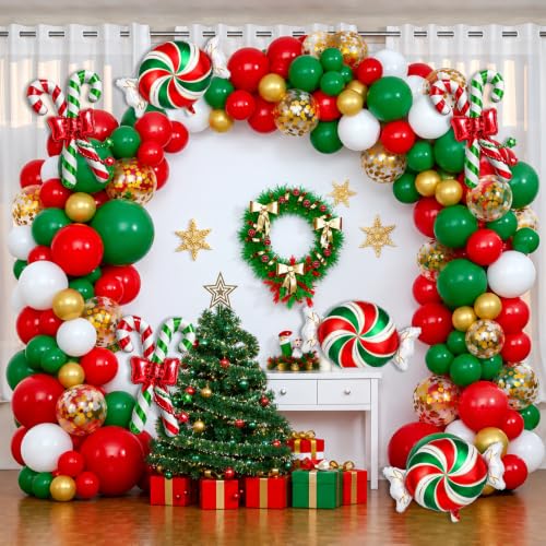 OIWLCI 6pcs Christmas Candy Balloons Kit – Candy & Candy Cane Foil Balloons with Ribbons