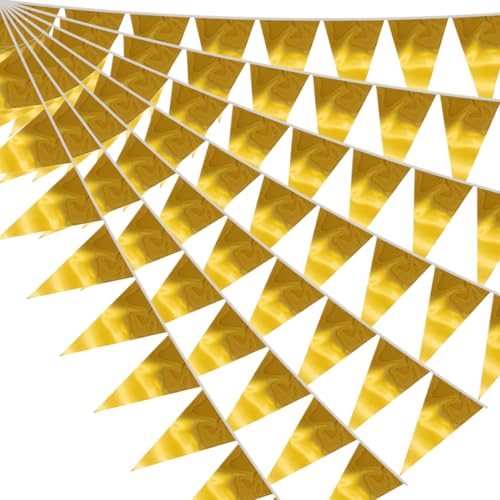 Gold Triangle Pennant Banner 65FT Party Decorations for Weddings Birthdays & Celebrations