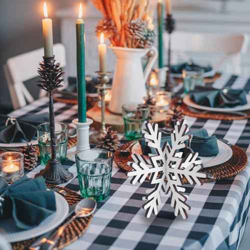 16 Pcs 3D Snowflake Christmas Table Decorations, Wooden White Winter Snowflake Christmas Decor Tabletop Centerpiece Signs for Xmas Festival Home Party Decoration (3 Sizes)