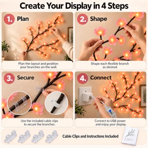 Cherry Blossom LED String Lights with 144 LEDs & Bendable Branches - 2.3M Length
