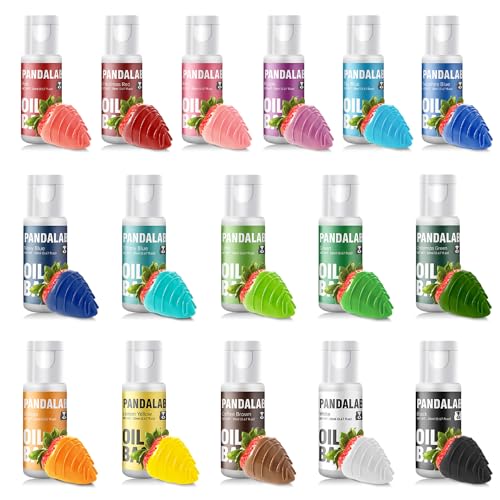 Pandalab Oil-Based Food Coloring Set 16 Vibrant Colors for Chocolate & Baking - 20ml Bottles