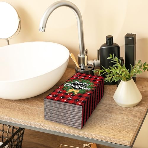 Whaline Buffalo Plaid Christmas Guest Napkins 3-Ply 80Pcs - Red Black Xmas Hand Towels