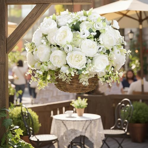 Artificial Peonies Flowers Bouquets - White, 12 Stems for Home & Wedding Decor - Variation of THIS listing