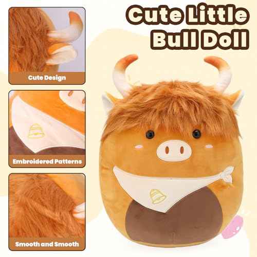 Highland Cows Plush Pillow Adorable Cow Stuffed Animal Plushies Toys Soft Fluffy Cow Plush Pillow for Birthdays Day