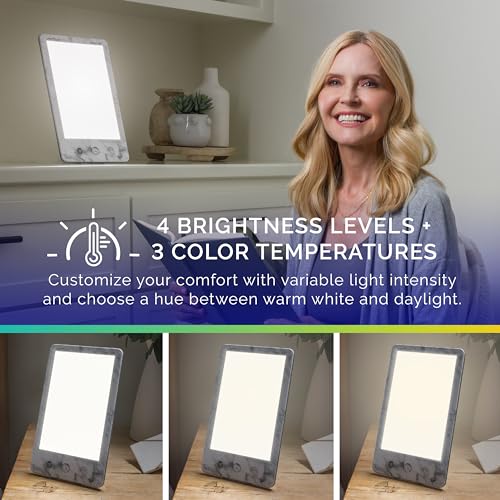 Verilux HappyLight Luxe Light Therapy Lamp - White Marble, 10,000 Lux, UV-Free LED